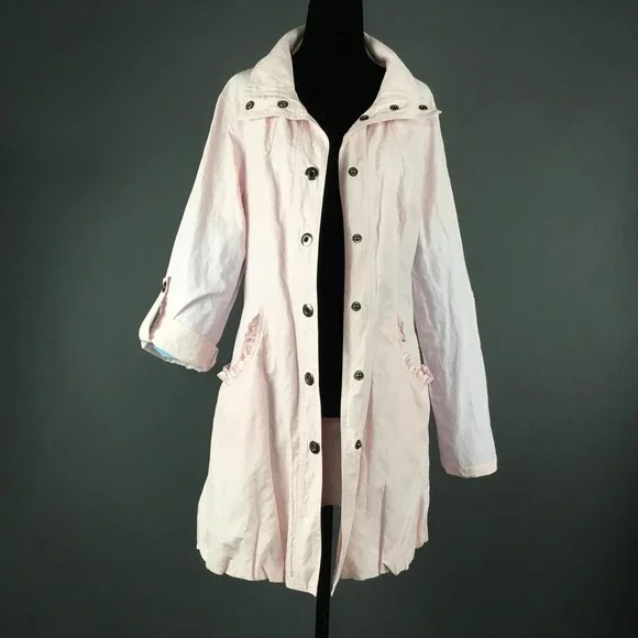 Tribal Jacket Womens 6 Pink Snap Front Roll Tab Sleeves Ruffle Pockets - Picture 5 of 13